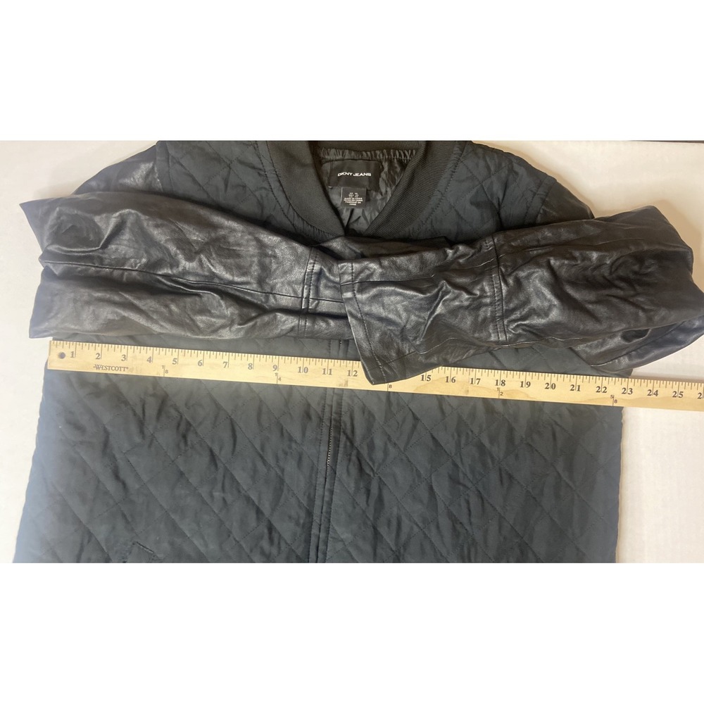 DKNY Jeans Womens Quilted Bomber Jacket Coat Moto Zip Front Long Sleeve Black XL - Picture 14 of 16